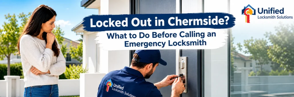 Emergency locksmith in Chermside helping a homeowner regain access to a locked front door | Unified Locksmith Solutions