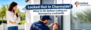 Emergency locksmith in Chermside helping a homeowner regain access to a locked front door | Unified Locksmith Solutions